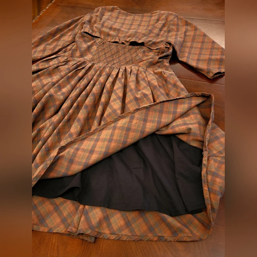 3X/24W eshakti Zapelle Cotton Plaid Bustier style dress brown blue organge - Picture 3 of 9